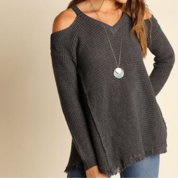 Final⬇️ Elan high-low cold shoulder sweater mauve - Picture 2 of 4